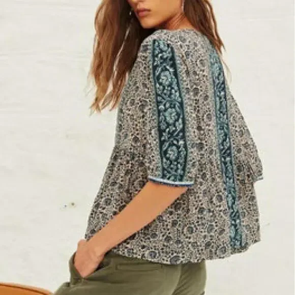 BA&SH Tobias Floral Tie-Neck Top Size 0 / XS – Boho Flowy Festival Blouse - Picture 2 of 8
